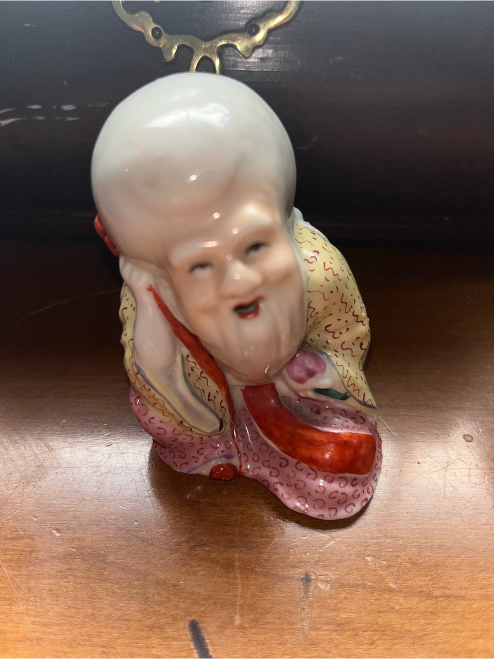 19th C. Chinese Elder / Scholar Miniature 3.5" Figure, Famille Jaune Coloration